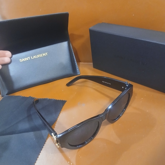 Saint Laurent Black Sunglasses with Gold Accents - Picture 1 of 6